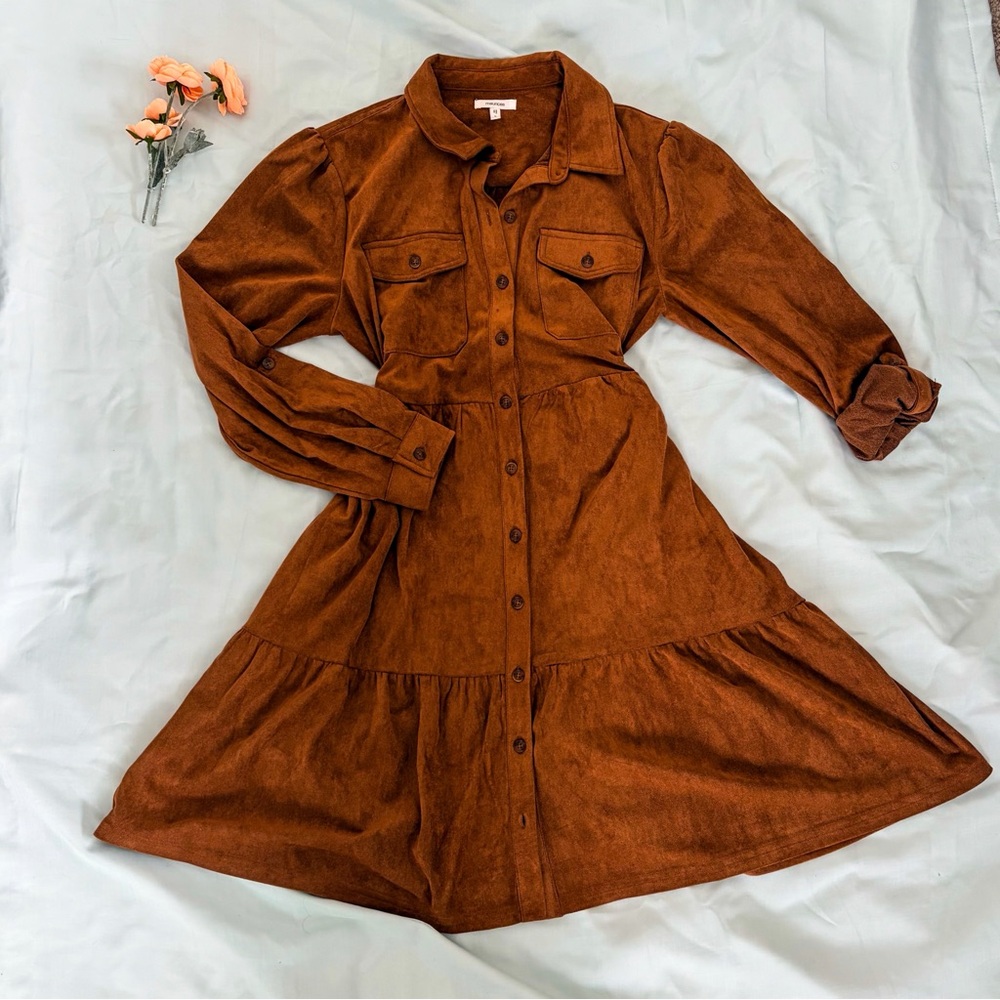 Maurices Faux Suede Button Down Mini Dress - Boho Rust - Size L